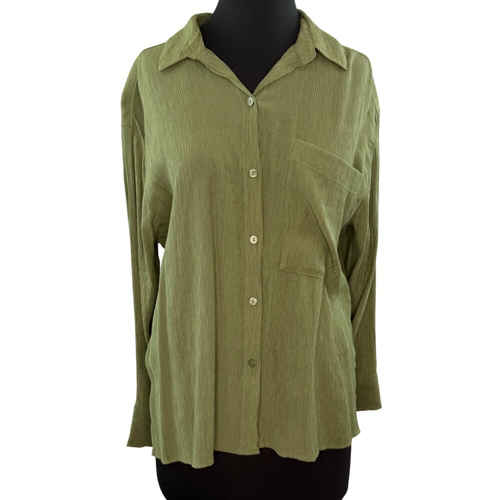 Abercrombie & Fitch Green Shirt Crinkled Collared Button-Up Size X-Small XS NEW
